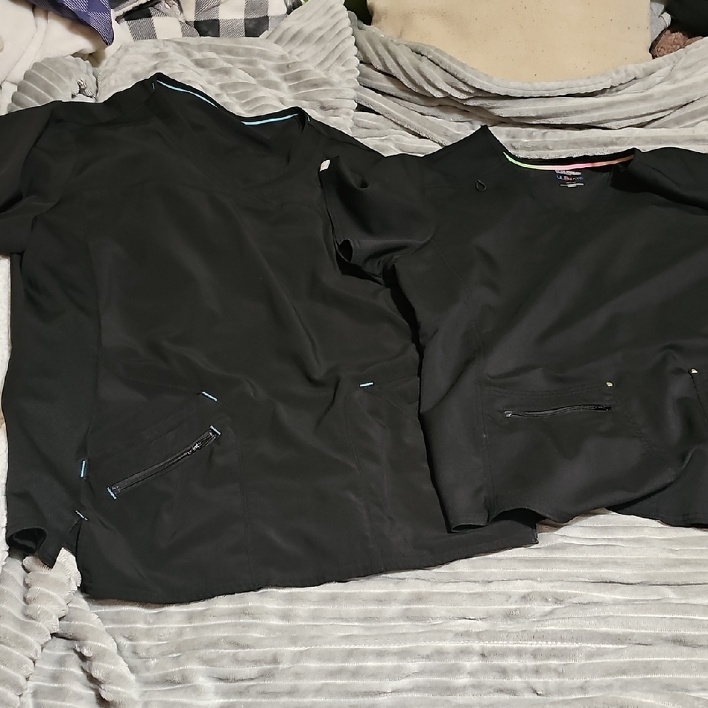 Black Scrub Tops with Zipper Pockets